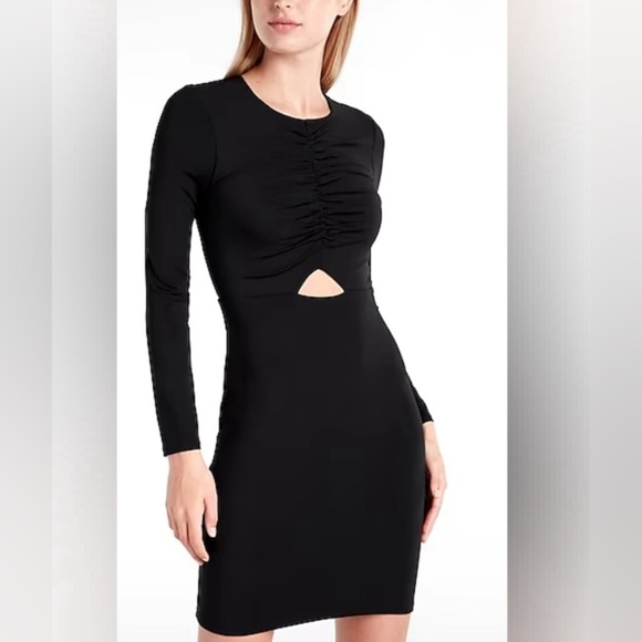 Express Black Long Sleeve Body Contour Dress with Cut Out- NWT
